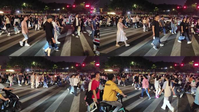斑马线红绿灯人行道人群都市人脚步夜市拥挤