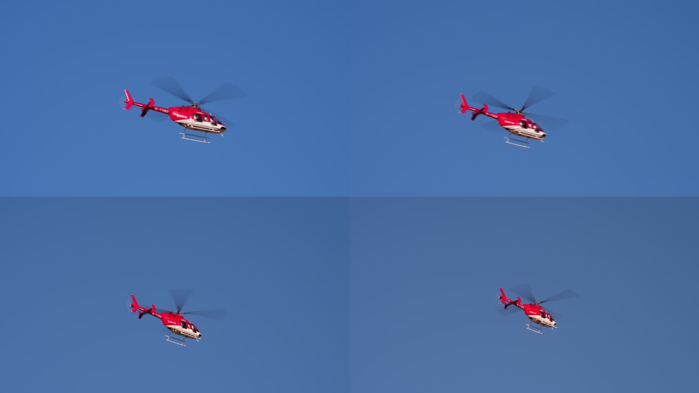 天空中红色的直升机