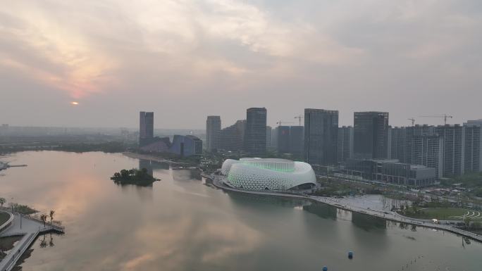 钱塘区金沙湖 大剧院 晚霞 钱塘江小三亚