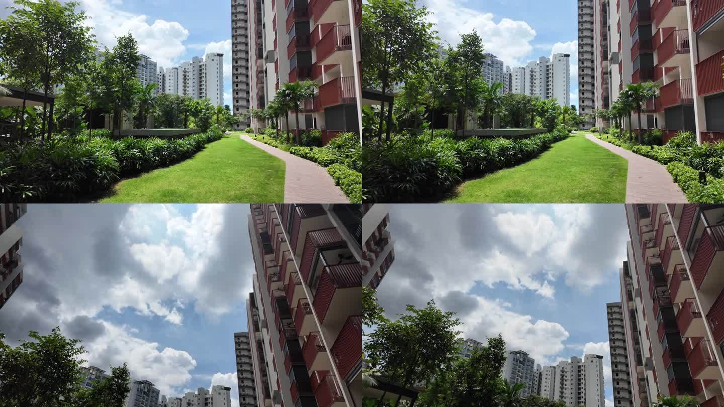 新加坡蓝天白云下的美丽公寓景观