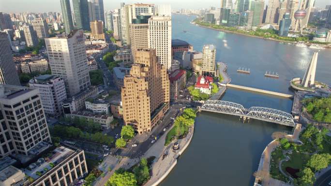 4K上海城市宣传片航拍苏州河外白渡桥