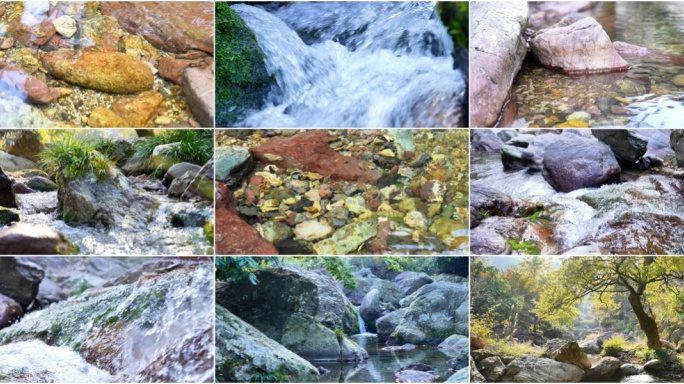峡谷泉水溪水穿越峡谷 大自然原生态环境