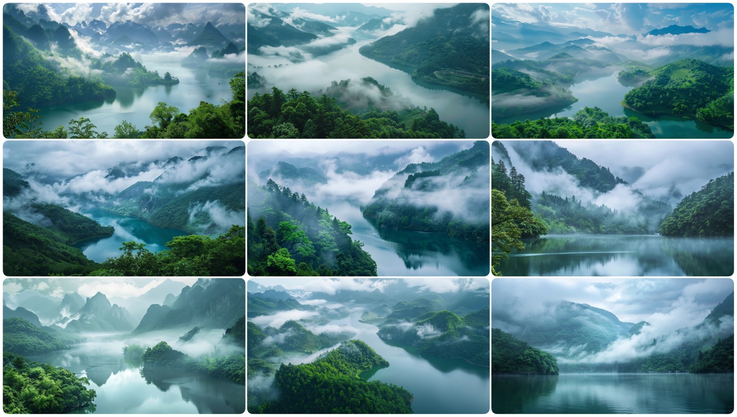 秦岭风景大自然青山绿水山川湖面自然生态