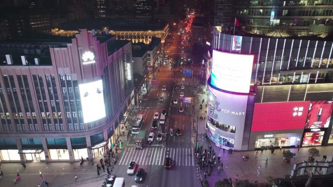 上海夜景航拍黄浦区河南中路城市夜晚风景风