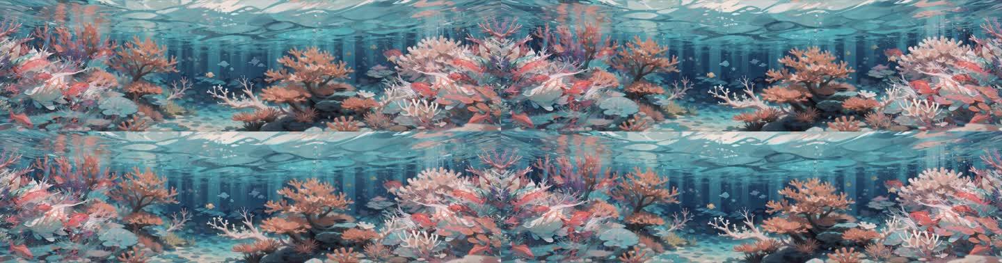 海底世界 手绘风 彩色 绚丽多彩的 水母