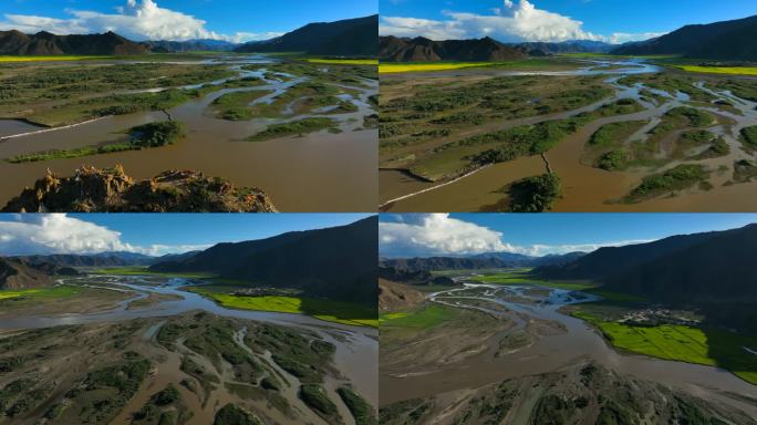 航拍西藏拉孜河谷 湿地