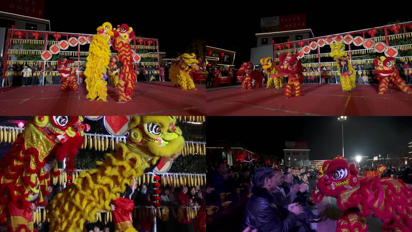农村过年庆祝丰收舞狮表演