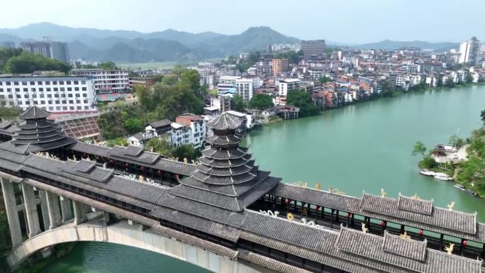 世界第一三江风雨桥航拍全景