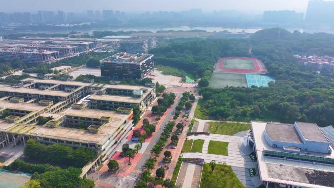 广东工业大学大学城校区航拍校园广州风景风