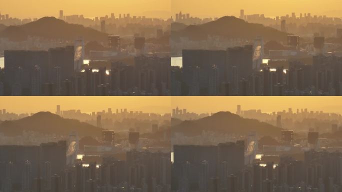 厦门海沧大桥清晨朝阳金黄色4K航拍