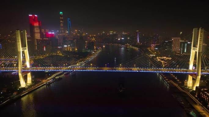 上海市黄浦区黄浦江南浦大桥桥梁夜晚夜景车