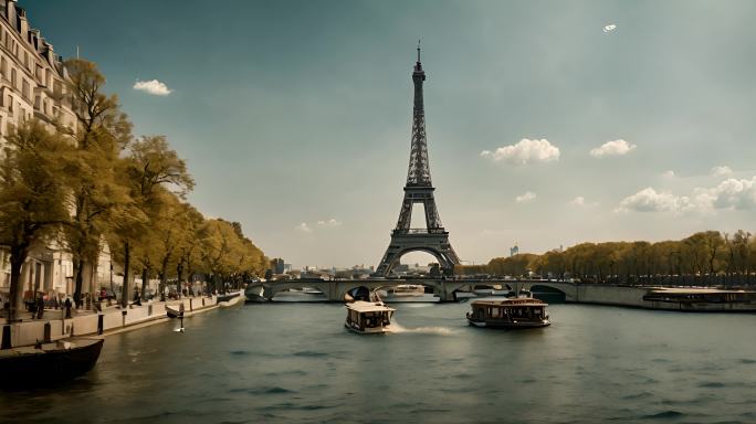 19世纪80年代埃菲尔铁塔巴黎塞纳河