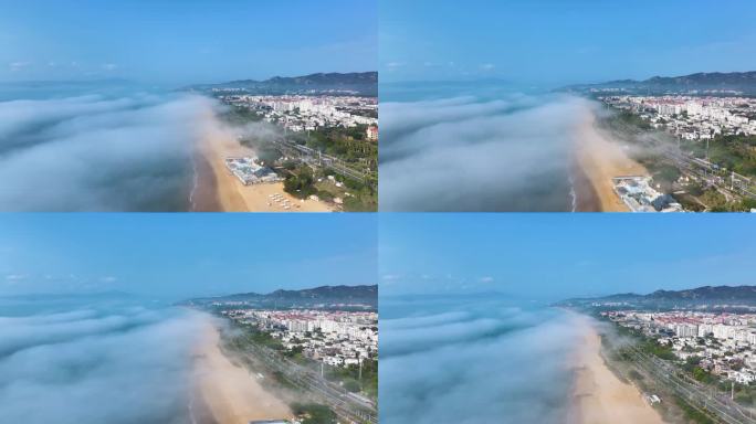 云雾下的海岸线环岛路4K航拍