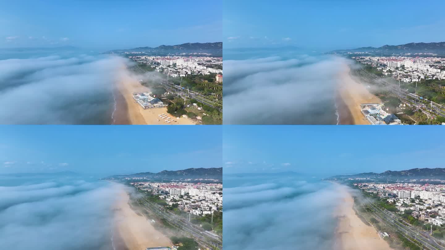 云雾下的海岸线环岛路4K航拍