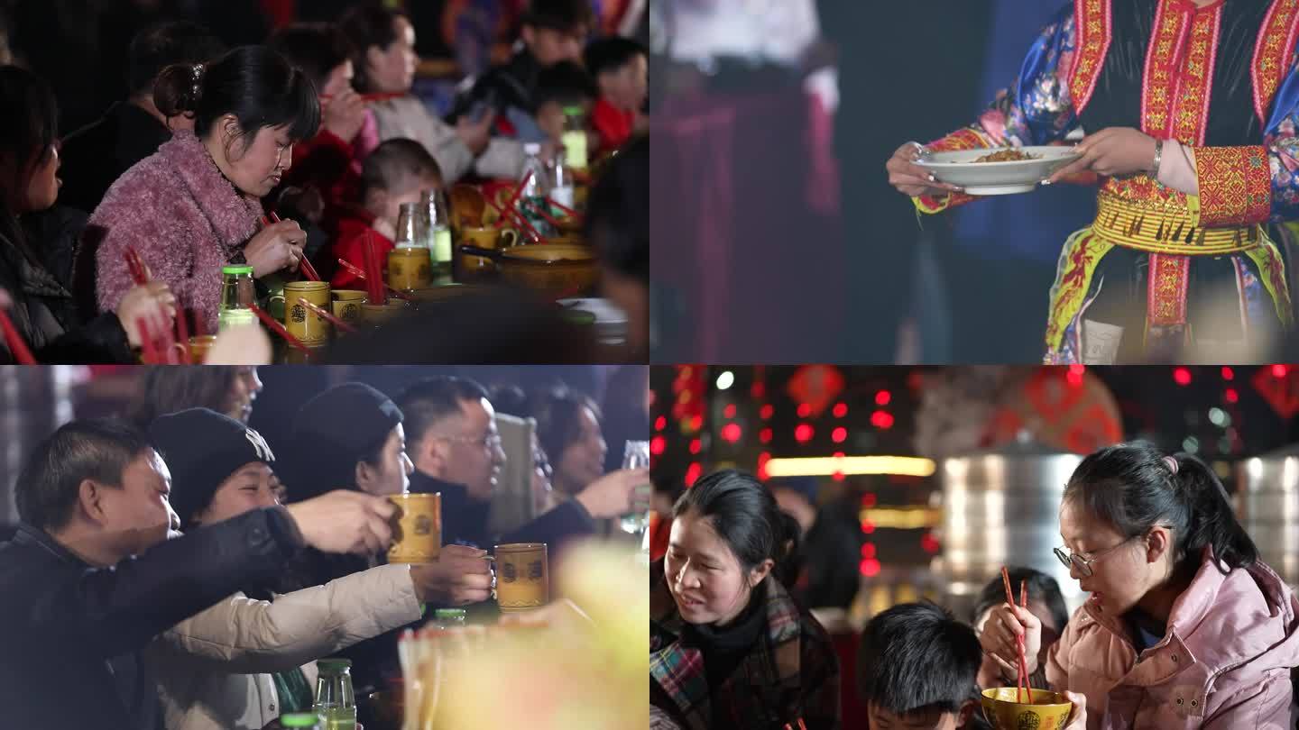 农村乡村旅游游客吃长桌宴地方特色美食合集