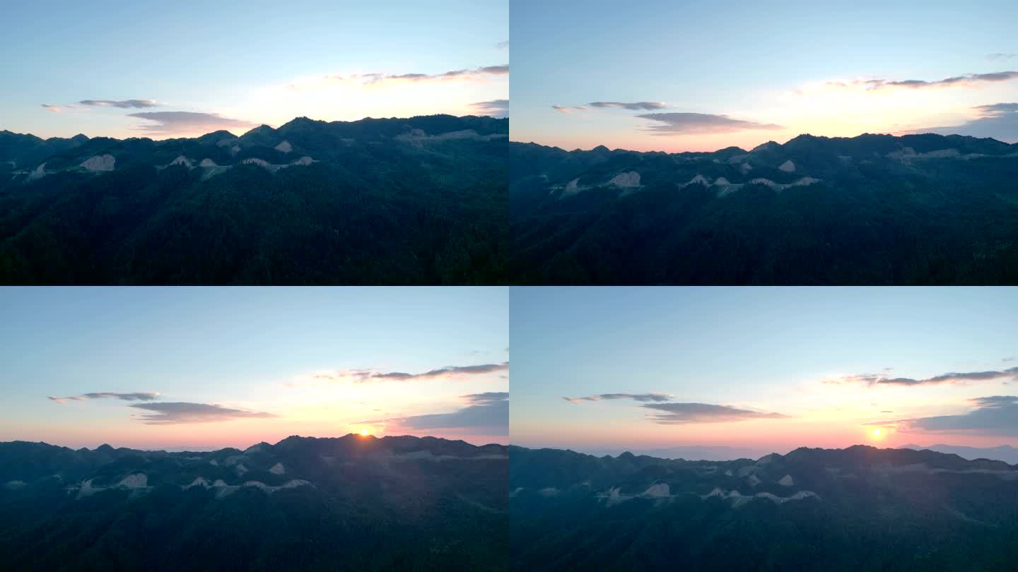 桂林山水重叠山影下的夕阳