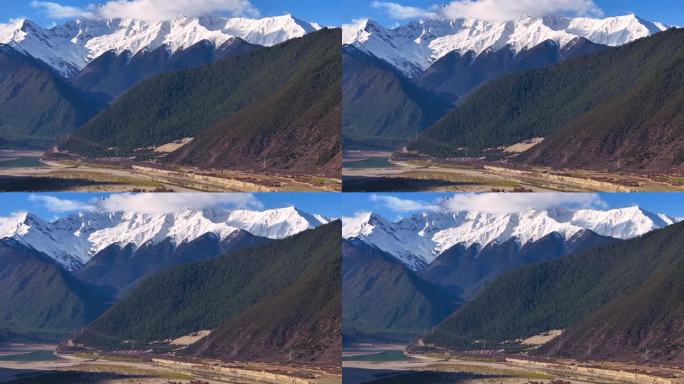 4K西藏雅鲁藏布江的雪山