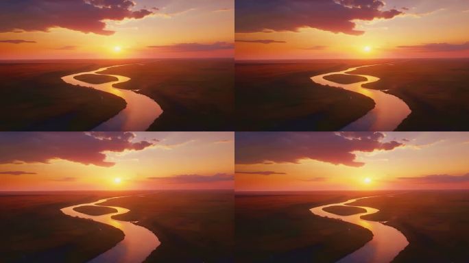 夕阳西下的场景02黄河日出日落 自然风光