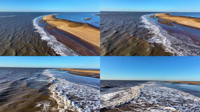 航拍4K海水海浪浪头浪花冲刷沙滩