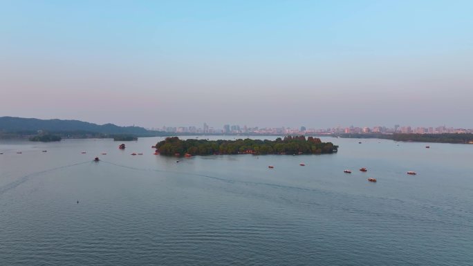 杭州西湖景区三潭印月小瀛洲风景航拍风景大