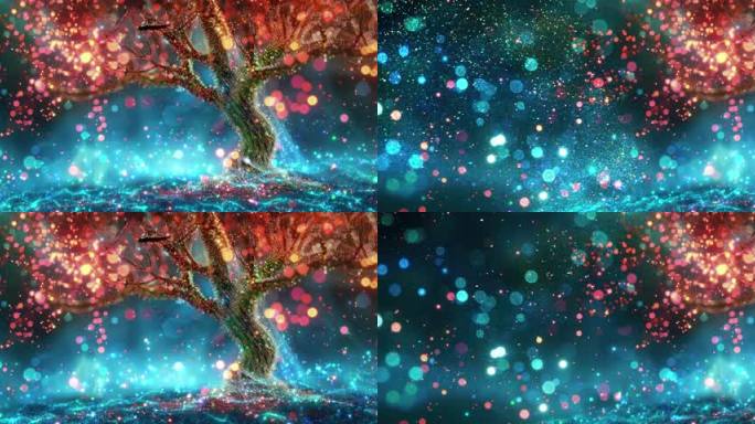 宽屏粒子许愿树 梦幻粒子树蓝色 蓝色背景