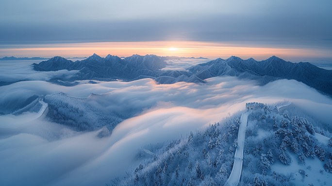 冬天长城景色，长城雪景