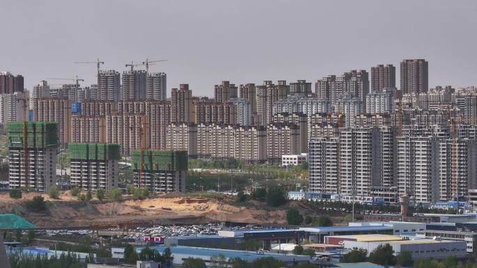 陕西榆林城市街景沙河滨河公园房地产游乐园