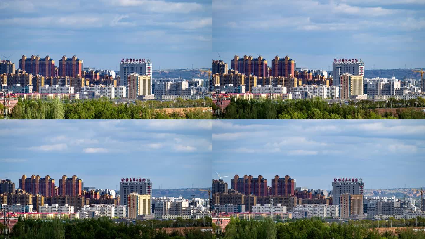 陕西省榆林市第一医院远眺延时摄影蓝天白云