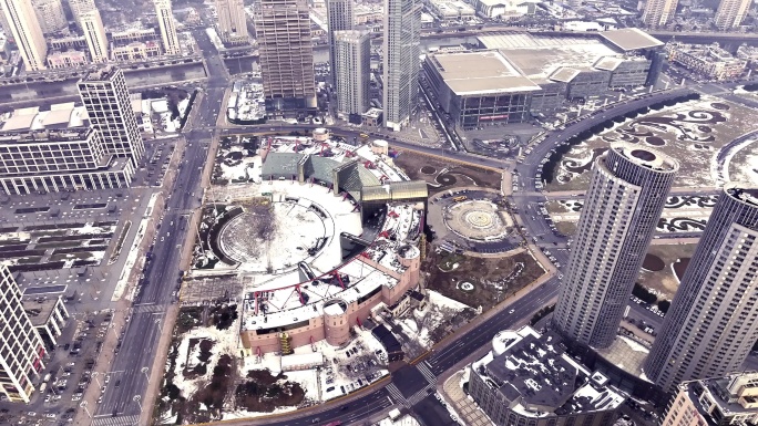 大连市星海广场冬日雪后航拍素材