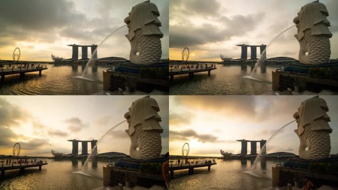 2024年新加坡城市风光：鱼尾狮日出延时