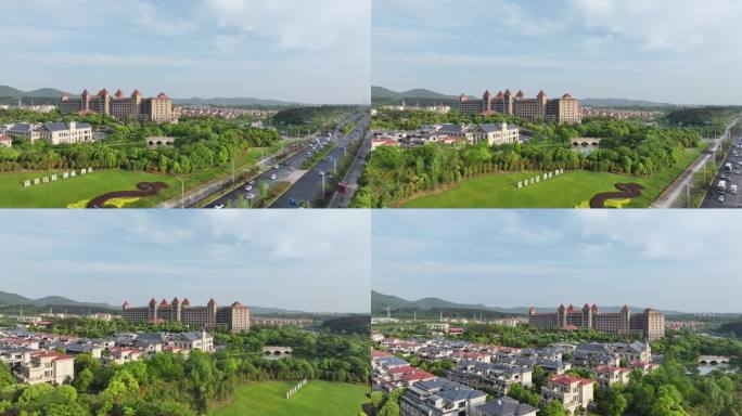 航拍襄阳富春山居别墅建筑城市风光自然风景