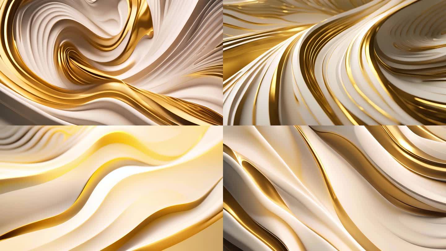 质感金色白金鎏金淡雅抽象波浪曲线缓动背景