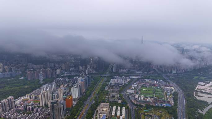 雨后云雾中的深圳城市风光延时宣传片