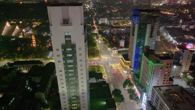 浙江绍兴越城区夜晚夜景街道街景航拍城市风