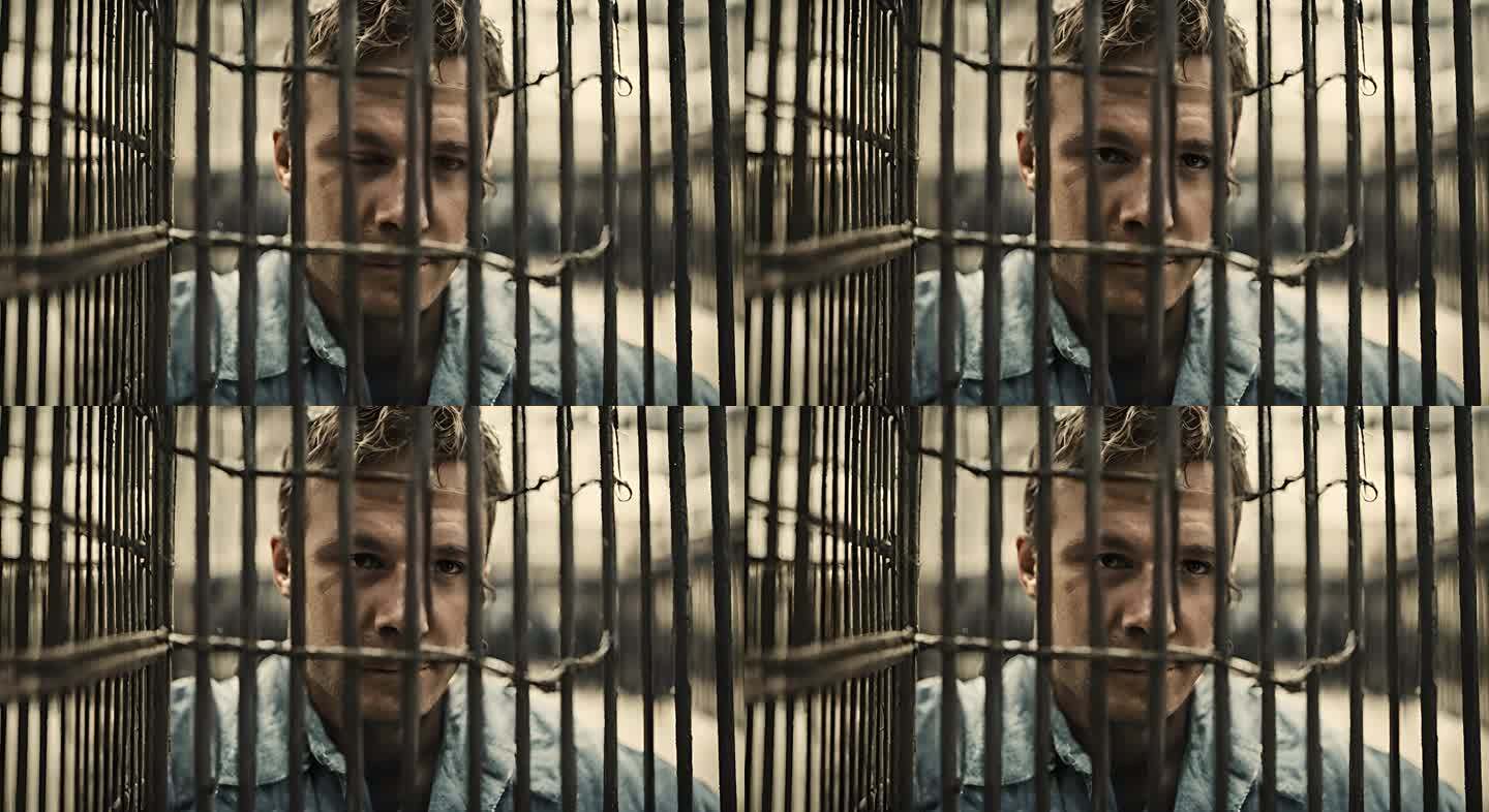 有罪的囚犯坐在又旧又黑的牢房里