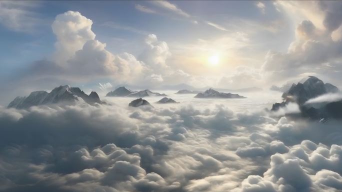云层穿梭夕阳梦幻宣传片空镜