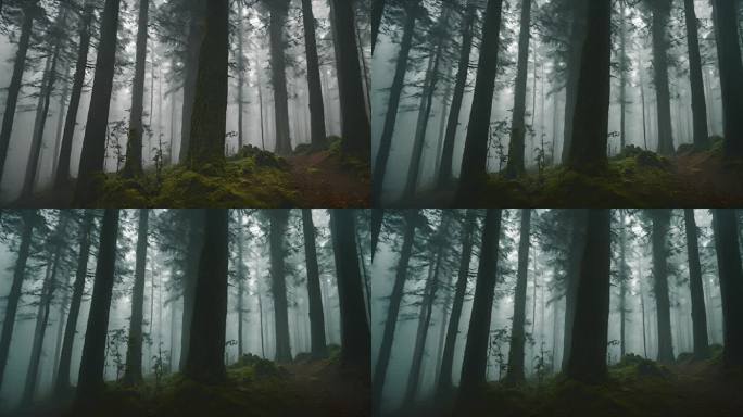 雾蒙蒙的树林