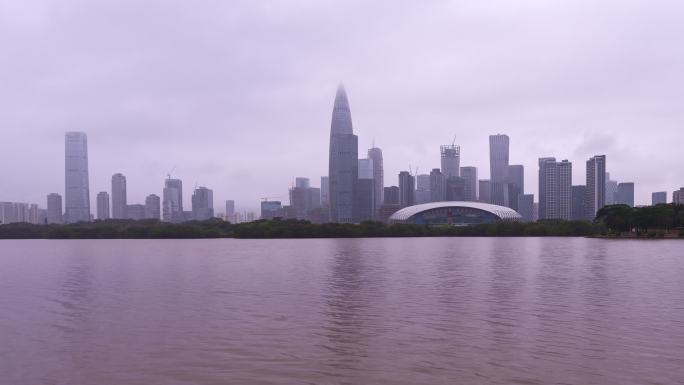 阴雨天深圳南山科技园群楼天际线延时