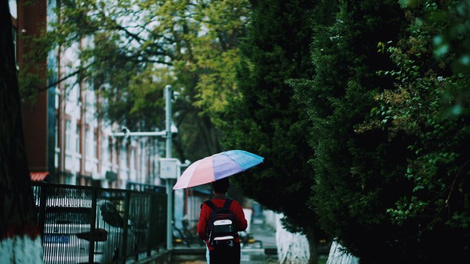 氛围感下雨潮湿路面积水涟漪行人