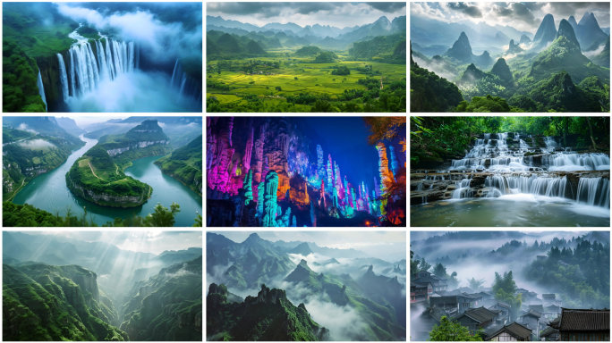 贵州山水 瀑布 苗寨 自然风景