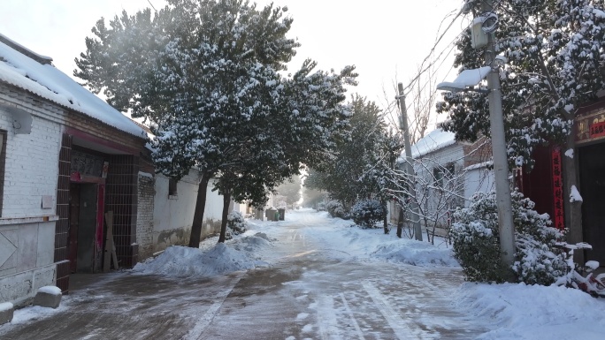 雪后放晴的菏泽市成武县一村庄村貌