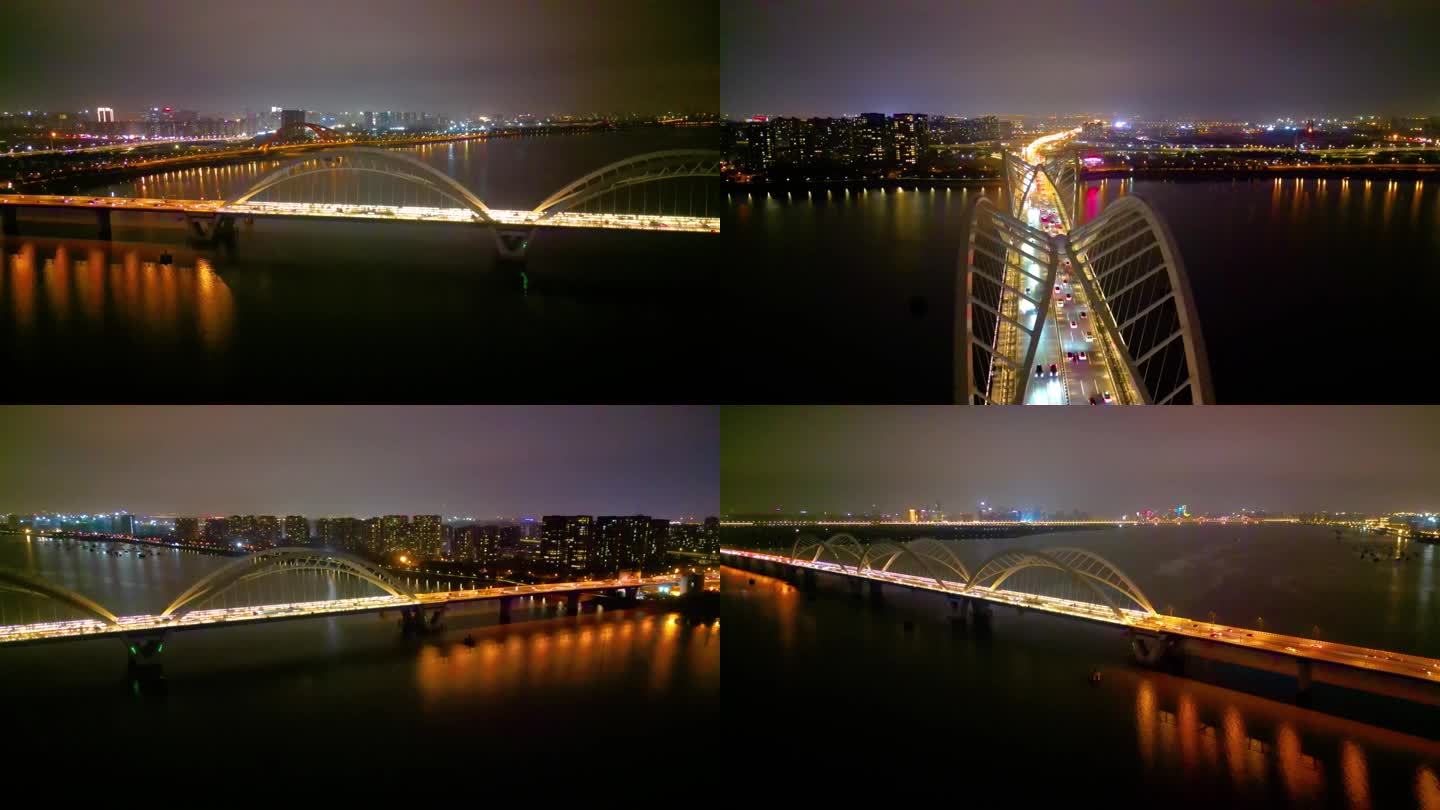 杭州钱塘江九堡大桥夜景美景航拍