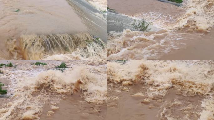 洪水 洪流 波浪浪花波涛汹涌翻滚浑浊河水