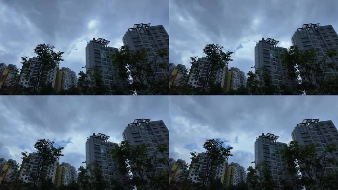 暴风雨前的公寓与天空：延时摄影高清素材