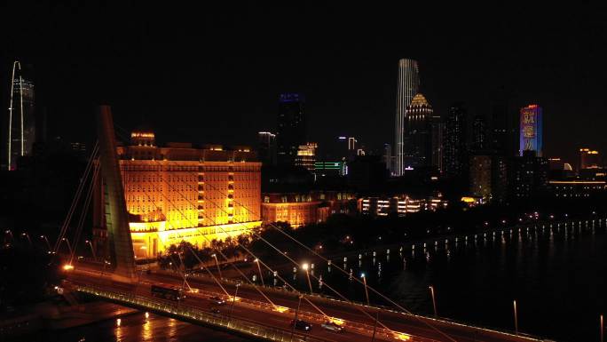 天津海河金汇桥 保定桥 夜景 航拍