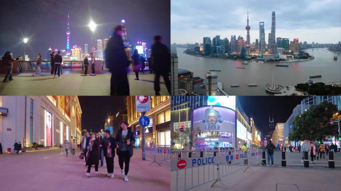 上海外滩游客人流延时摄影夜景视频素材