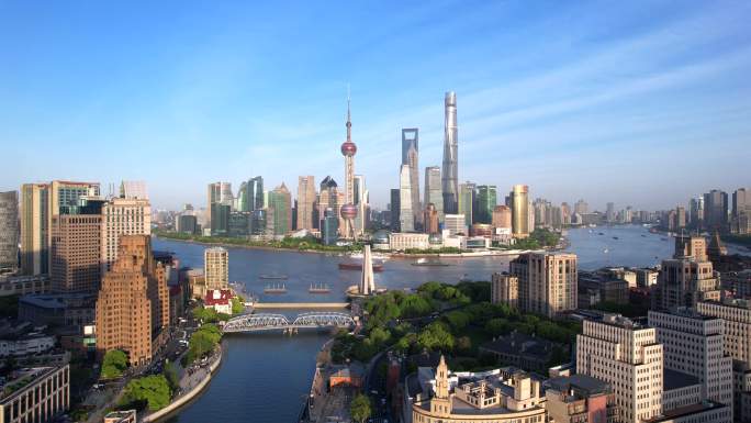 4K上海城市宣传片航拍陆家嘴外滩苏州河