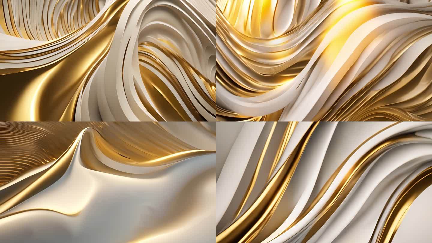 淡雅质感白金鎏金金色抽象波浪曲线缓动背景