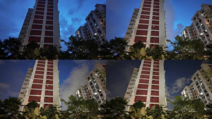 傍晚时分的大楼与天空：延时摄影高清素材