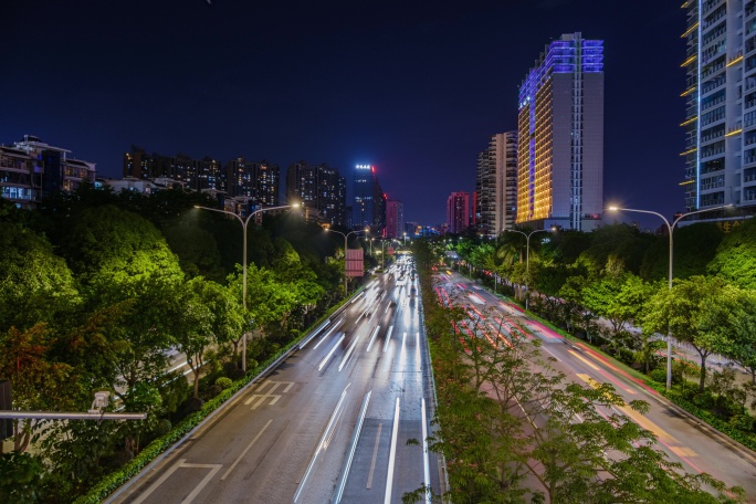 南宁城市街道街景交通高速公路车流夜景延时